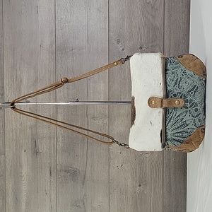 Myra B. Fold Over Canvas Leather Crossbody Shoulder Bag